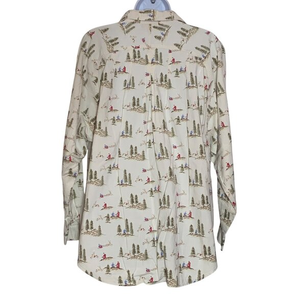 VTG Outback Red Button-Up Collar Shirt Winter Deer Print 100% Cotton Womens SZ 1 - Picture 2 of 7